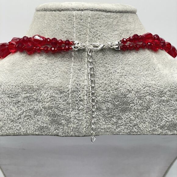 Artisan Red Glass Beaded Two Layer Necklace Statement Stunning One of a Kind - Picture 4 of 7